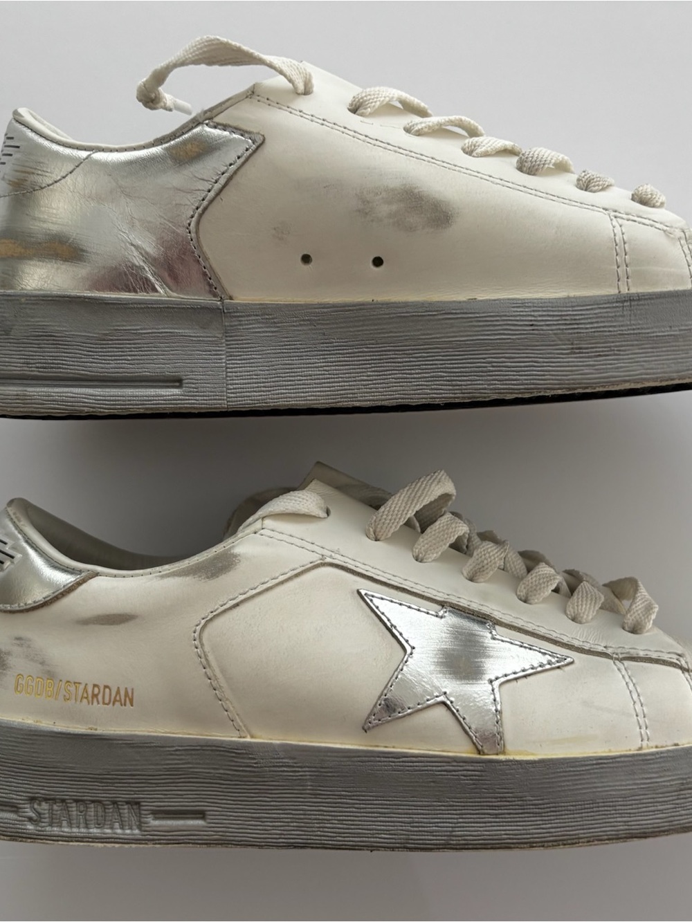 Golden Goose Stardan White Silver Star Distressed Sneakers - Made in Italy - Picture 2 of 13